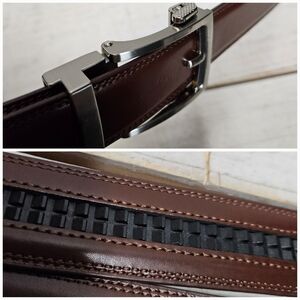 Brown Leather Ratchet Belt Mens Adjustable Waist Size 52-60 Inch
